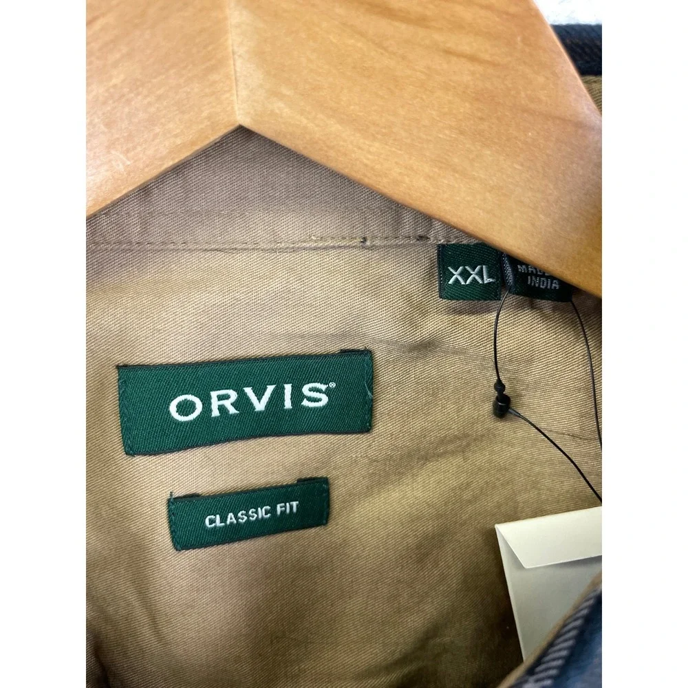 Orvis Men's Size XXL Classic Fit Plaid Button Down Shirt Navy Brown Cotton - Picture 5 of 9